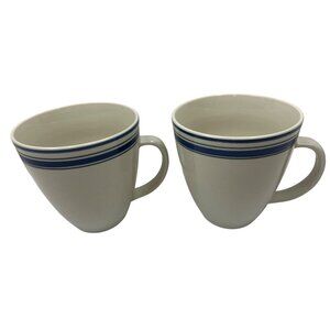 Set Of 2 Housewares International Ceramic Mugs White With Blue Stripes 12 Oz C21